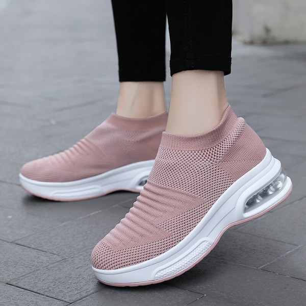 Women Casual Comfortable Striped Knitted Sports Running Shoes 