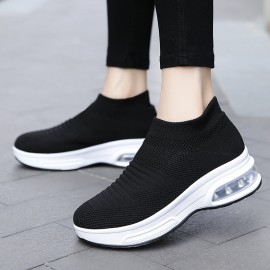 Women Casual Comfortable Striped Knitted Sports Running Shoes