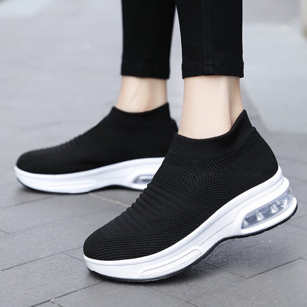 Women Casual Comfortable Striped Knitted Sports Running Shoes 