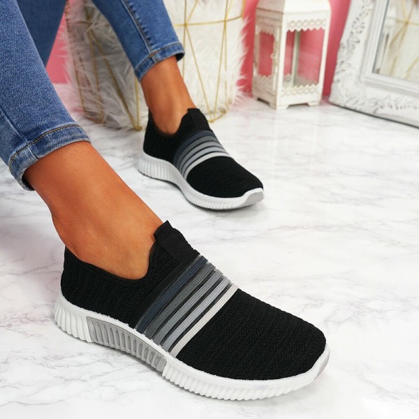 Plus Size Women Rainbow Stripe Knitted Breathable Casual Walking Shoes 