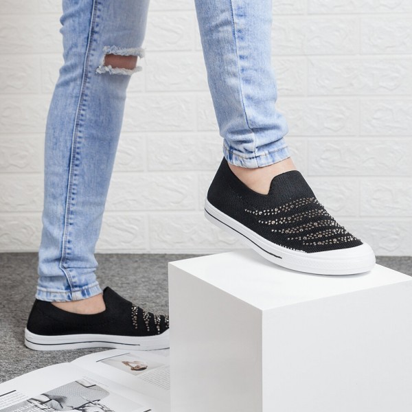 Women Rhinestone Decor Knitted Comfy Breathable Casual Slip On Sneakers 