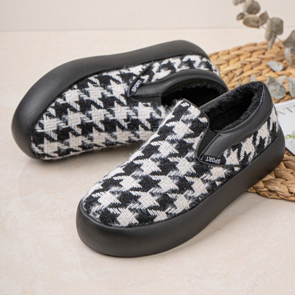 Women Brief Houndstooth Elastic Band Warm Lining Walking Shoes 