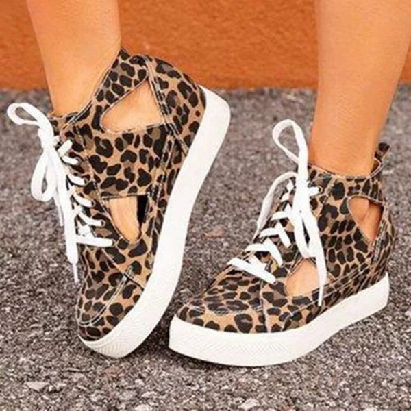 Women Canvas Cut Out Wearable Hidden Increase Casual Flat Shoes 