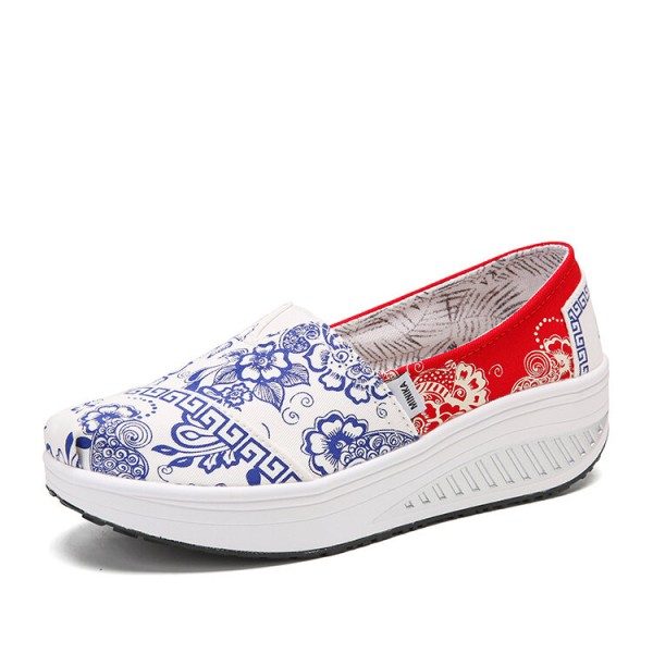 Women Casual Flowers Printed Pattern Comfortable Rocker Sole Walking Shoes 