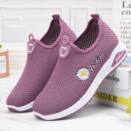 Women Daisy Decor Mesh Comfy Breathable Casual Slip On Sneakers