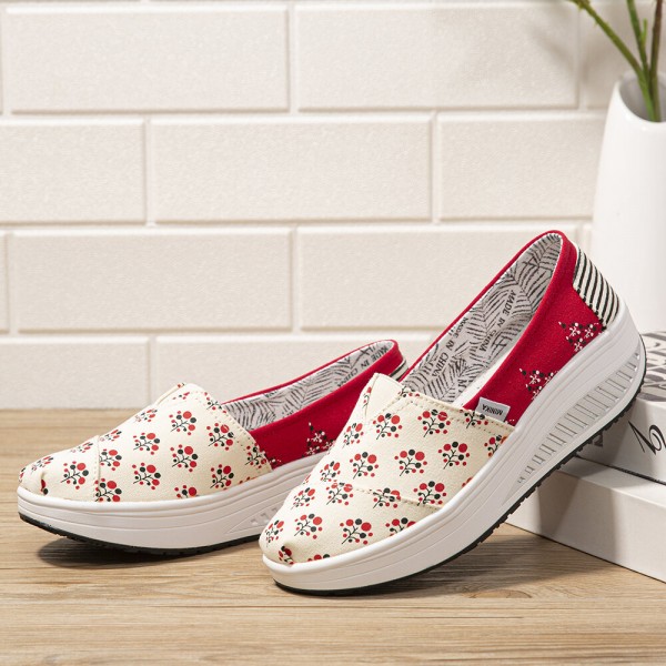 Dots Tree Printed Pattern Comfortable Canvas Rocker Sole Walking Shoes For Women 