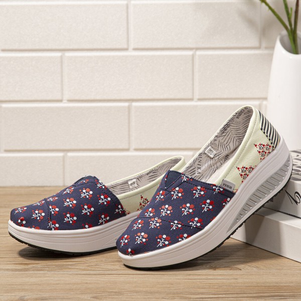 Dots Tree Printed Pattern Comfortable Canvas Rocker Sole Walking Shoes For Women 