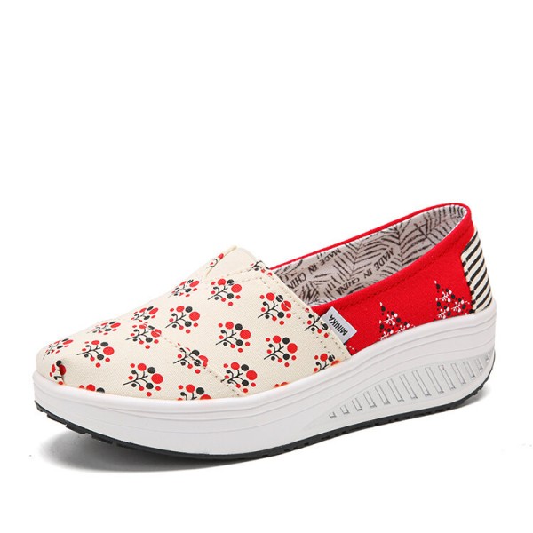 Dots Tree Printed Pattern Comfortable Canvas Rocker Sole Walking Shoes For Women 