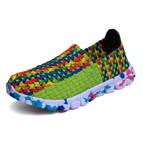 US Size 5-10 Women Casual Hand-made Knitting Shoes Outdoor Breathable Comfortable Flats Shoes 