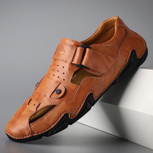 Men Cowhide Leather Breathable Non Slip Soft Bottom Comfy Casual Shoes 