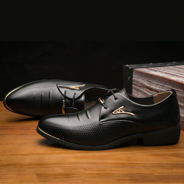 Men Microfiber Leather Breathable Pointed Toe Comfy England Dress Casual Business Shoes 