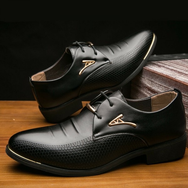 Men Microfiber Leather Breathable Pointed Toe Comfy England Dress Casual Business Shoes 