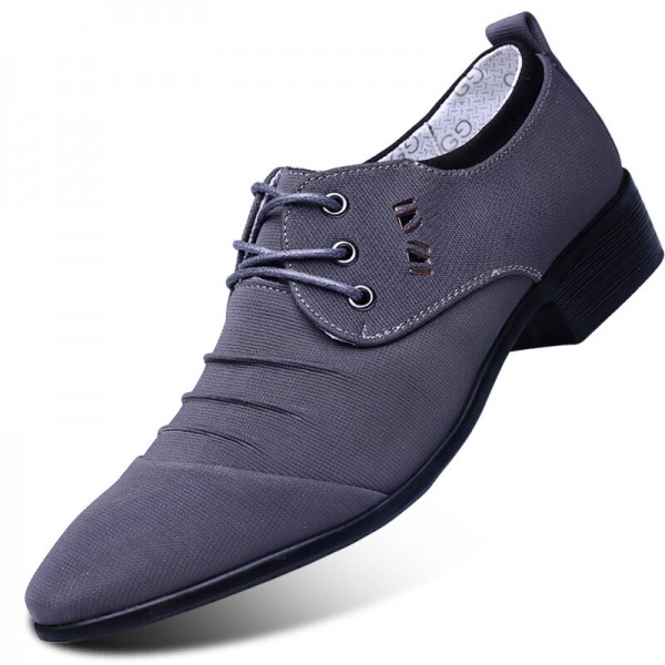 Men Canvas Breathable Non Slip Pointy Toe Brief Business Casual Shoes 