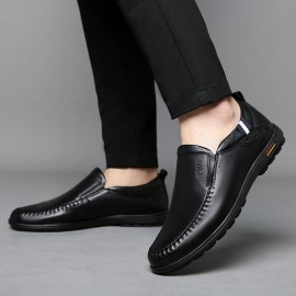 Men Cowhide Hollow Out Breathable Soft Bottom Slip On Casual Leather Shoes