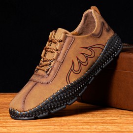 Men Microfiber Breathable Hand Stitching Crocodile Grain Soft Sole Flame Pattern Lace Up Casual Shoes