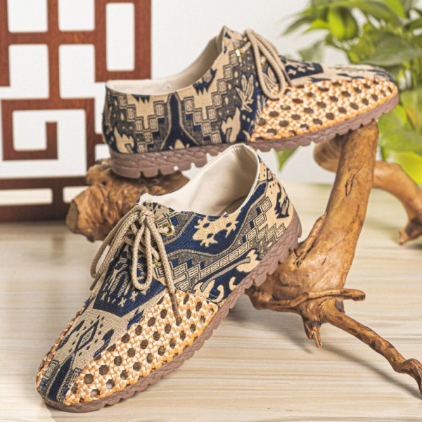 Men Hollow Out Woven Breathable Non Slip Chinese Style Pattern Casual Canvas Shoes 