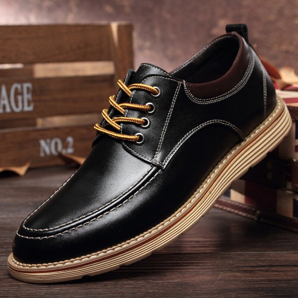 Men Genuine Leather Breathable Non Slip Soft Sole Lace Up Casual Business Shoes 