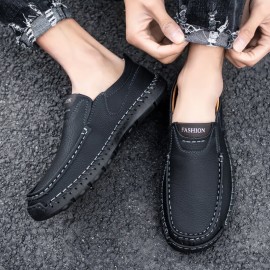 Men Hand Stitching Microfiber Leather Slip Resistant Slip On Loafers