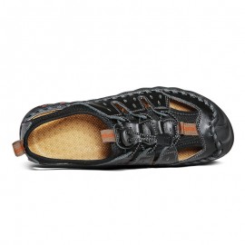 Men Hand Stitching Leather Non Slip Soft Sole Outdoor Sandals