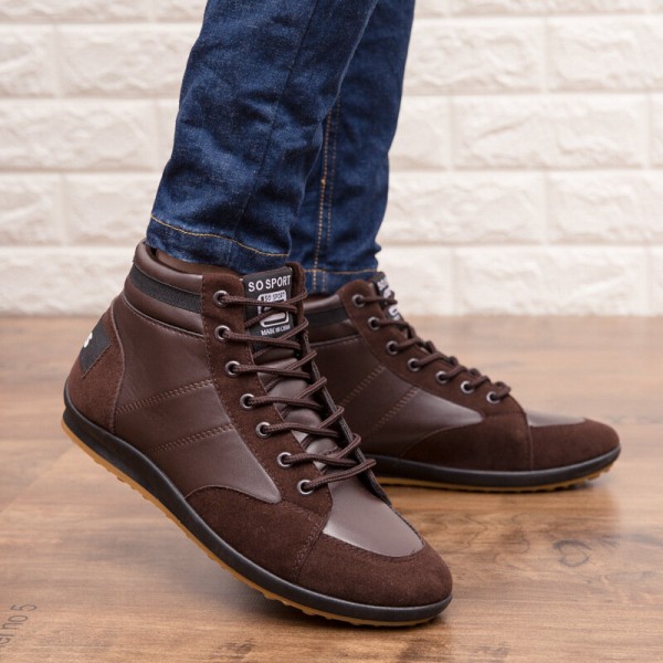 Men Microfiber Leather Soft Sole Non Slip Retro Style Lace Up Casual Mid-calf Shoes 