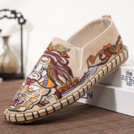 Men Breathable Non Slip Pattern Comfy Sole Chinese Style Casual Linen Shoes