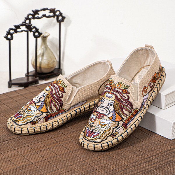 Men Breathable Non Slip Pattern Comfy Sole Chinese Style Casual Linen Shoes 