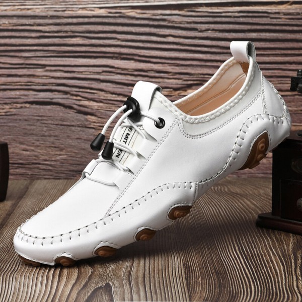 Men Cowhide Breathable Comfy Soft Bottom Hand Stitching Non Slip Outdoor Casual Shoes 