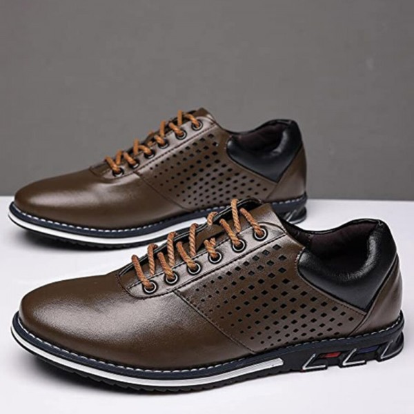 Men Leather Breathable Soft Sole Brief Pure Color Lace Up Casual Business Shoes 