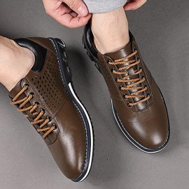 Men Leather Breathable Soft Sole Brief Pure Color Lace Up Casual Business Shoes