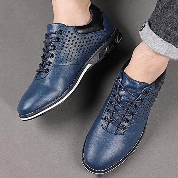 Men Leather Breathable Soft Sole Brief Pure Color Lace Up Casual Business Shoes 