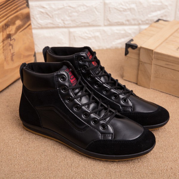 Men Leather Soft Sole Non Slip Lace Up Retro England Style Casual Mid-calf Shoes 