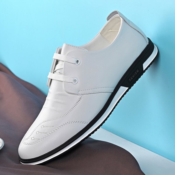 Men Cowhide Leather Breathable Soft Bottom Slip On Comfy Casual Business Shoes 