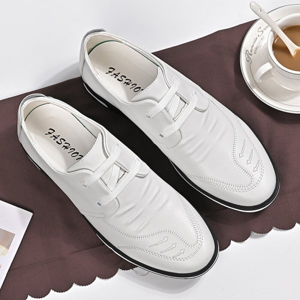 Men Cowhide Leather Breathable Soft Bottom Slip On Comfy Casual Business Shoes 